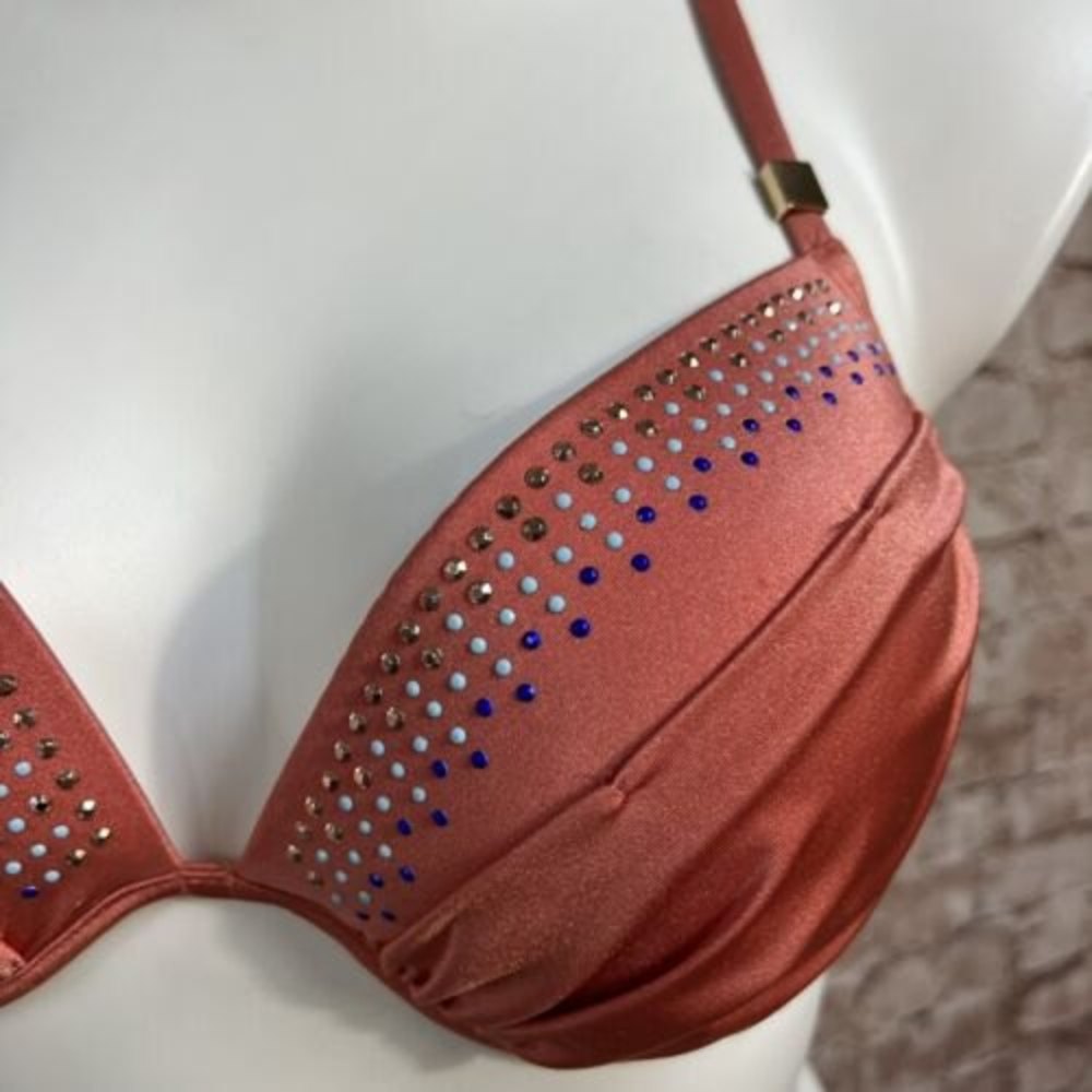 Victoria’s Secret Beaded Stud Bikini Top size 36D Swimsuit Swim Pink - Picture 2 of 8